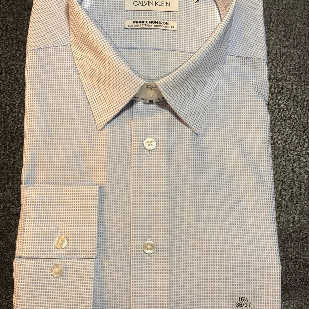Calvin Klein Men's White and Blue Checkered Shirt